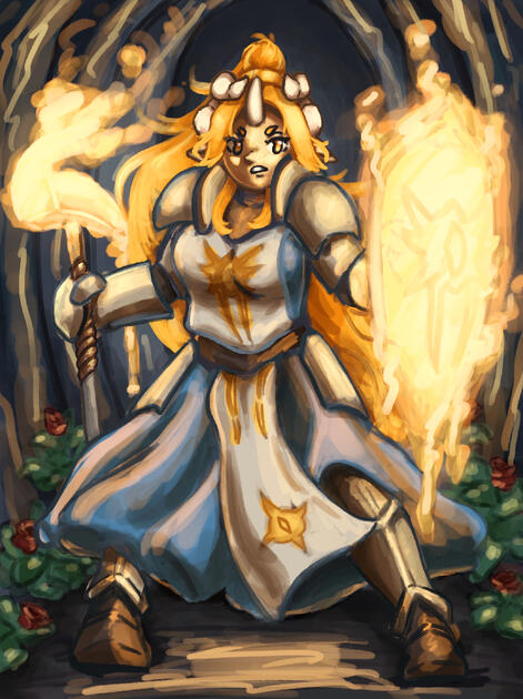 Ophelia, my OC, as a Holy Knight in my WIP Fantasy Setting